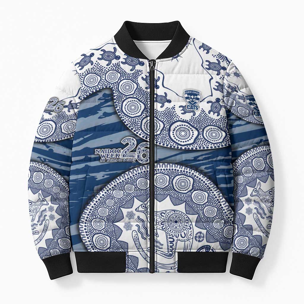 Geelong Cats NAIDOC Week 2026 Bomber Puffer Jacket Australian Aboriginal Dot Art Dreamtime Pattern Style