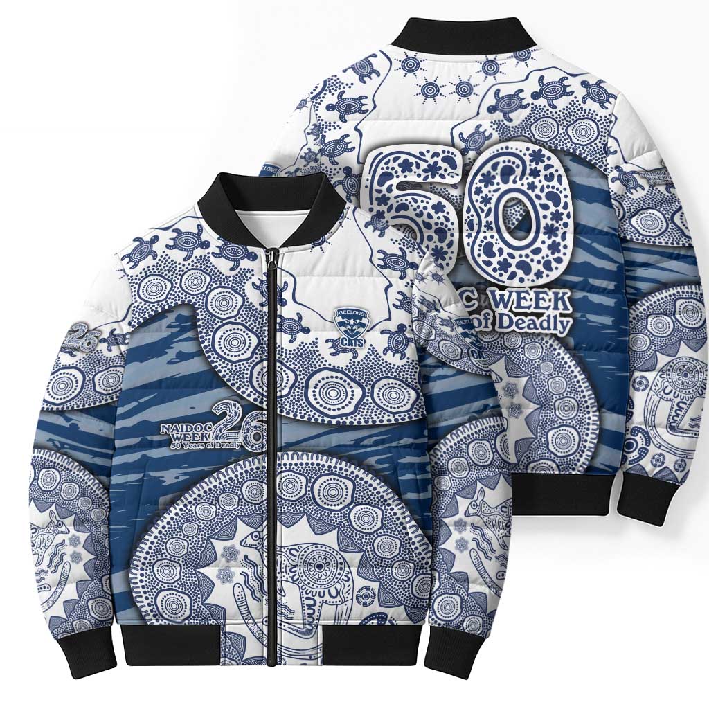 Geelong Cats NAIDOC Week 2026 Bomber Puffer Jacket Australian Aboriginal Dot Art Dreamtime Pattern Style