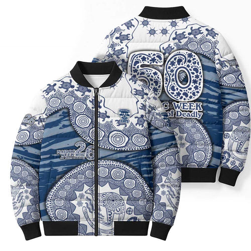 Geelong Cats NAIDOC Week 2026 Bomber Puffer Jacket Australian Aboriginal Dot Art Dreamtime Pattern Style