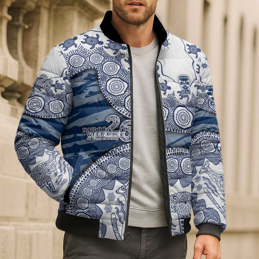 Geelong Cats NAIDOC Week 2026 Bomber Puffer Jacket Australian Aboriginal Dot Art Dreamtime Pattern Style