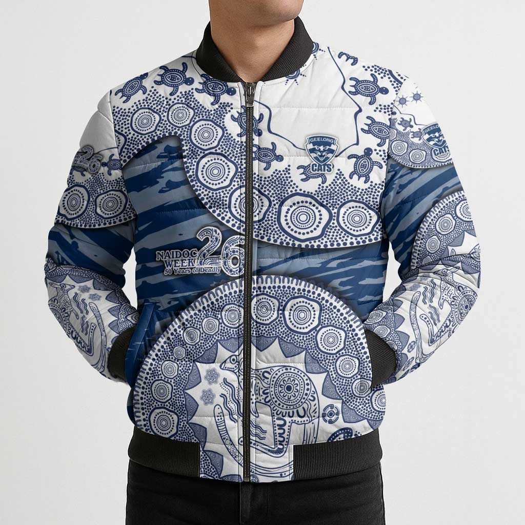 Geelong Cats NAIDOC Week 2026 Bomber Puffer Jacket Australian Aboriginal Dot Art Dreamtime Pattern Style