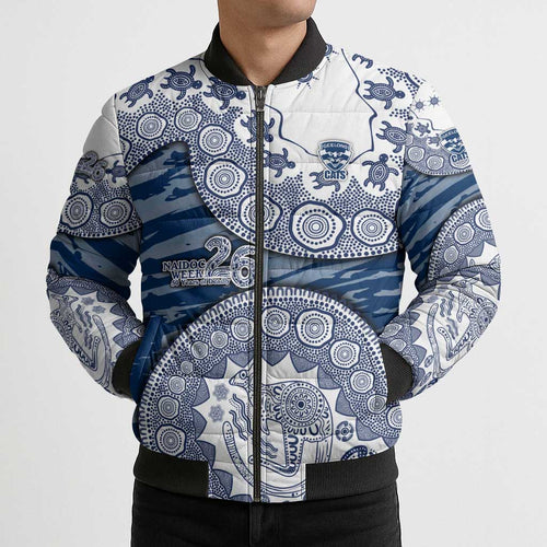 Geelong Cats NAIDOC Week 2026 Bomber Puffer Jacket Australian Aboriginal Dot Art Dreamtime Pattern Style