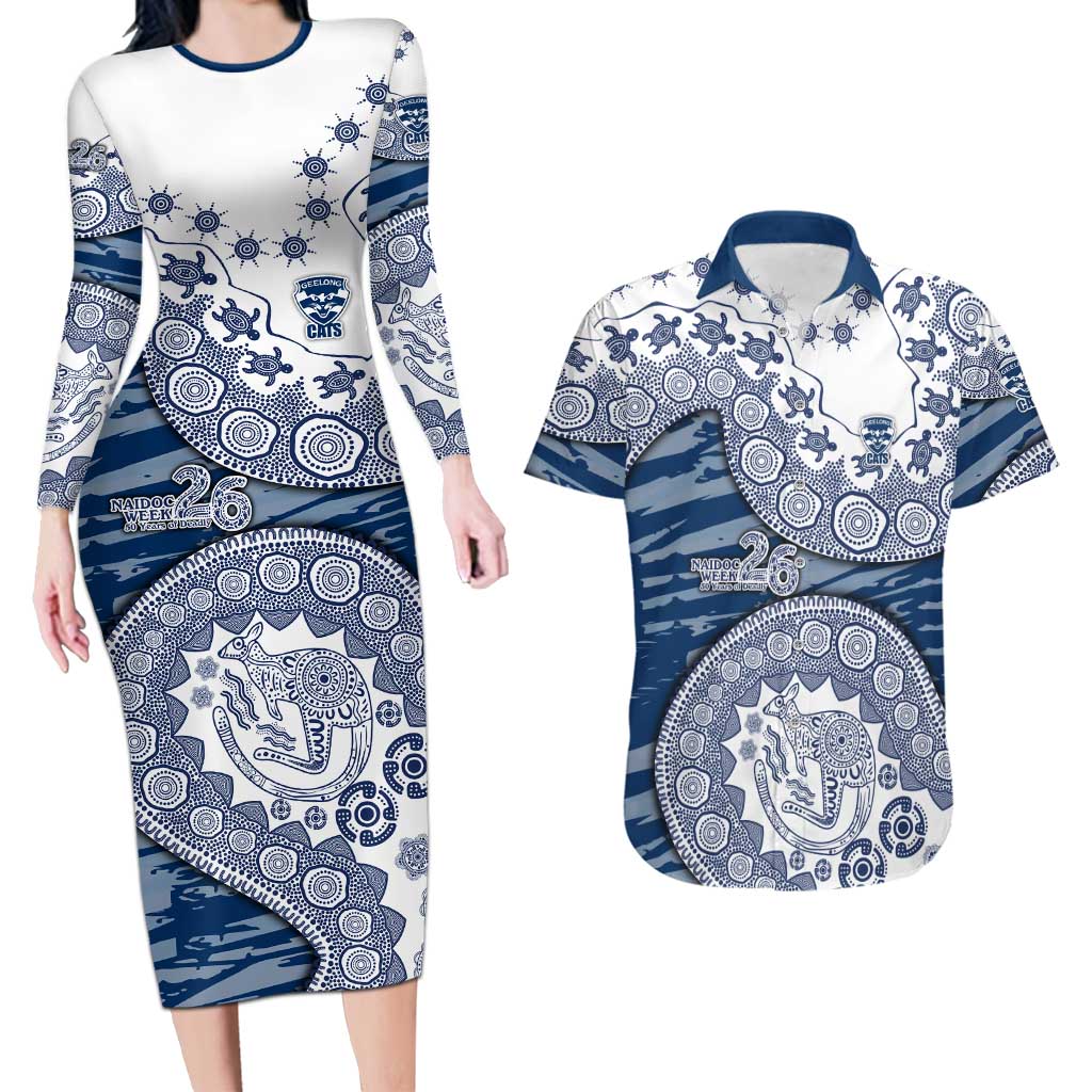 Geelong Cats NAIDOC Week 2026 Couples Matching Long Sleeve Bodycon Dress and Hawaiian Shirt Australian Aboriginal Dot Art Dreamtime Pattern Style