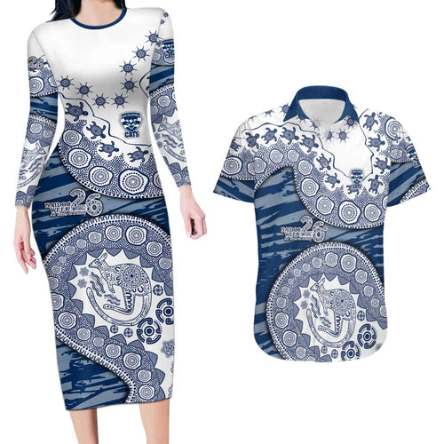 Geelong Cats NAIDOC Week 2026 Couples Matching Long Sleeve Bodycon Dress and Hawaiian Shirt Australian Aboriginal Dot Art Dreamtime Pattern Style