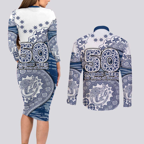 Geelong Cats NAIDOC Week 2026 Couples Matching Long Sleeve Bodycon Dress and Long Sleeve Button Shirt Australian Aboriginal Dot Art Dreamtime Pattern Style