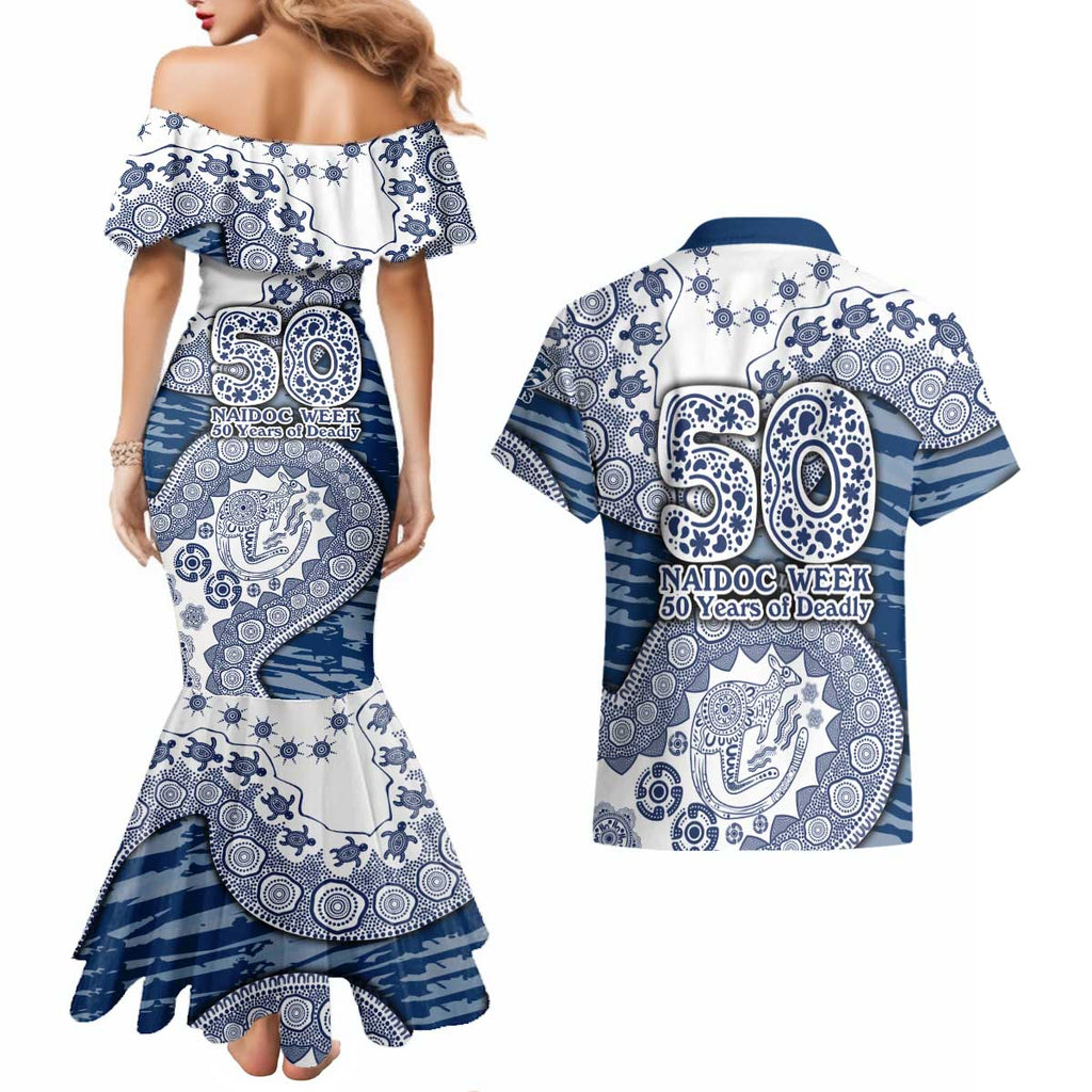 Geelong Cats NAIDOC Week 2026 Couples Matching Mermaid Dress and Hawaiian Shirt Australian Aboriginal Dot Art Dreamtime Pattern Style