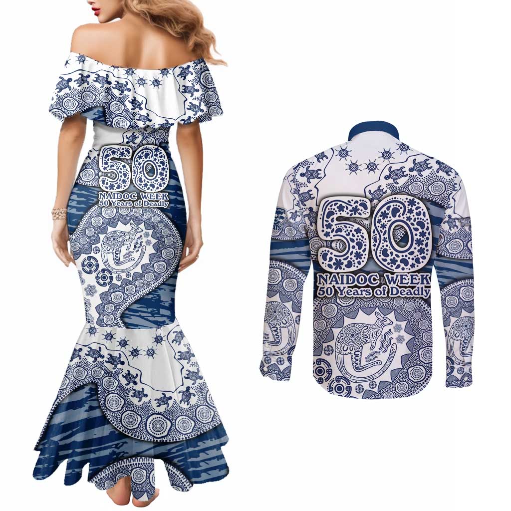 Geelong Cats NAIDOC Week 2026 Couples Matching Mermaid Dress and Long Sleeve Button Shirt Australian Aboriginal Dot Art Dreamtime Pattern Style