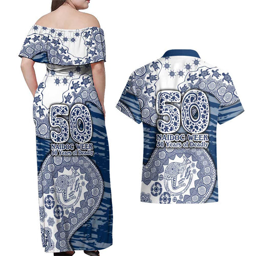 Geelong Cats NAIDOC Week 2026 Couples Matching Off Shoulder Maxi Dress and Hawaiian Shirt Australian Aboriginal Dot Art Dreamtime Pattern Style
