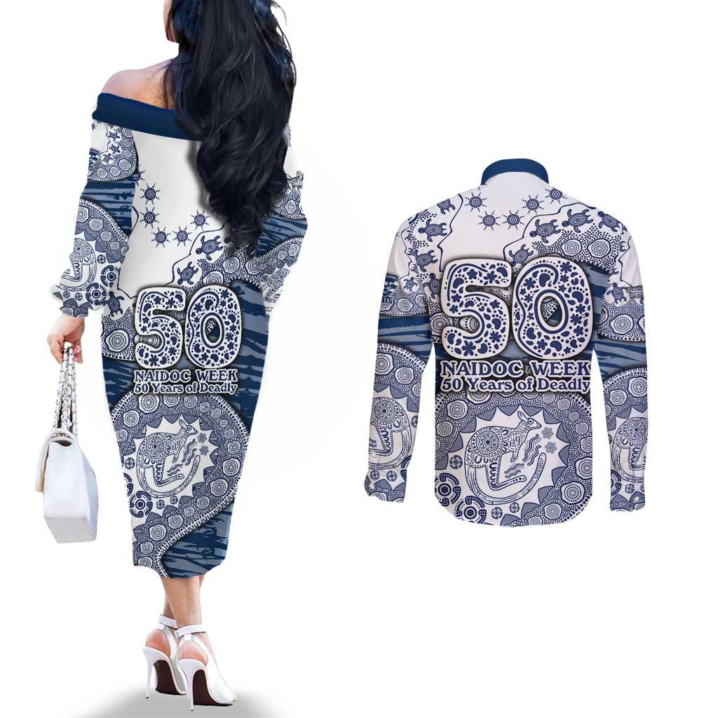 Geelong Cats NAIDOC Week 2026 Couples Matching Off The Shoulder Long Sleeve Dress and Long Sleeve Button Shirt Australian Aboriginal Dot Art Dreamtime Pattern Style
