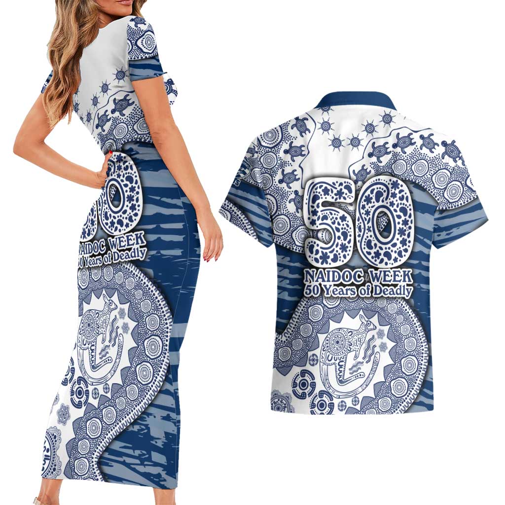 Geelong Cats NAIDOC Week 2026 Couples Matching Short Sleeve Bodycon Dress and Hawaiian Shirt Australian Aboriginal Dot Art Dreamtime Pattern Style