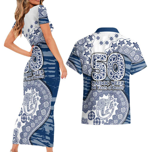 Geelong Cats NAIDOC Week 2026 Couples Matching Short Sleeve Bodycon Dress and Hawaiian Shirt Australian Aboriginal Dot Art Dreamtime Pattern Style