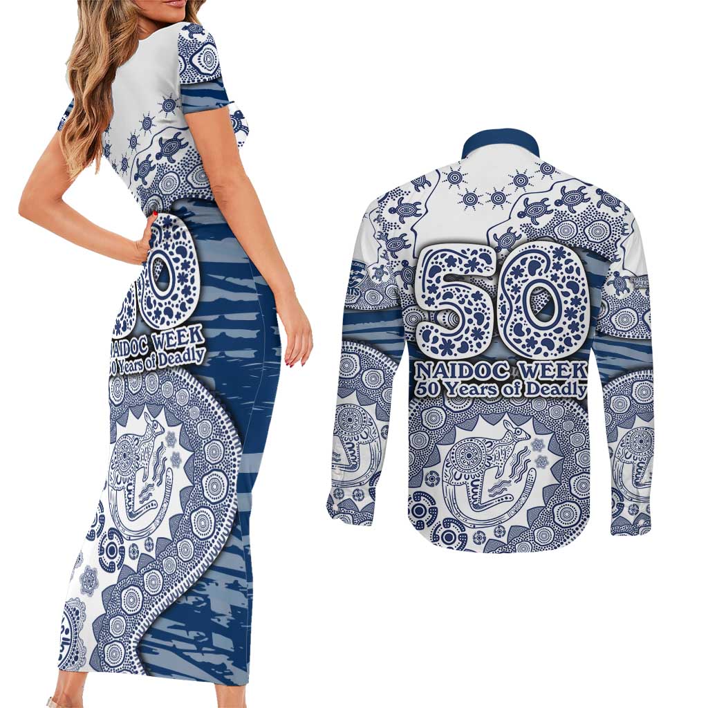Geelong Cats NAIDOC Week 2026 Couples Matching Short Sleeve Bodycon Dress and Long Sleeve Button Shirt Australian Aboriginal Dot Art Dreamtime Pattern Style