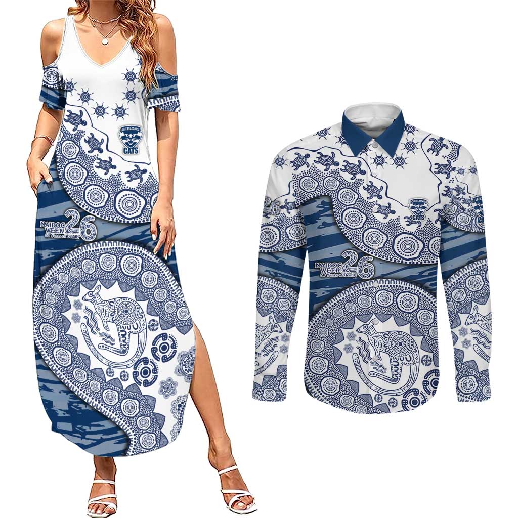 Geelong Cats NAIDOC Week 2026 Couples Matching Summer Maxi Dress and Long Sleeve Button Shirt Australian Aboriginal Dot Art Dreamtime Pattern Style