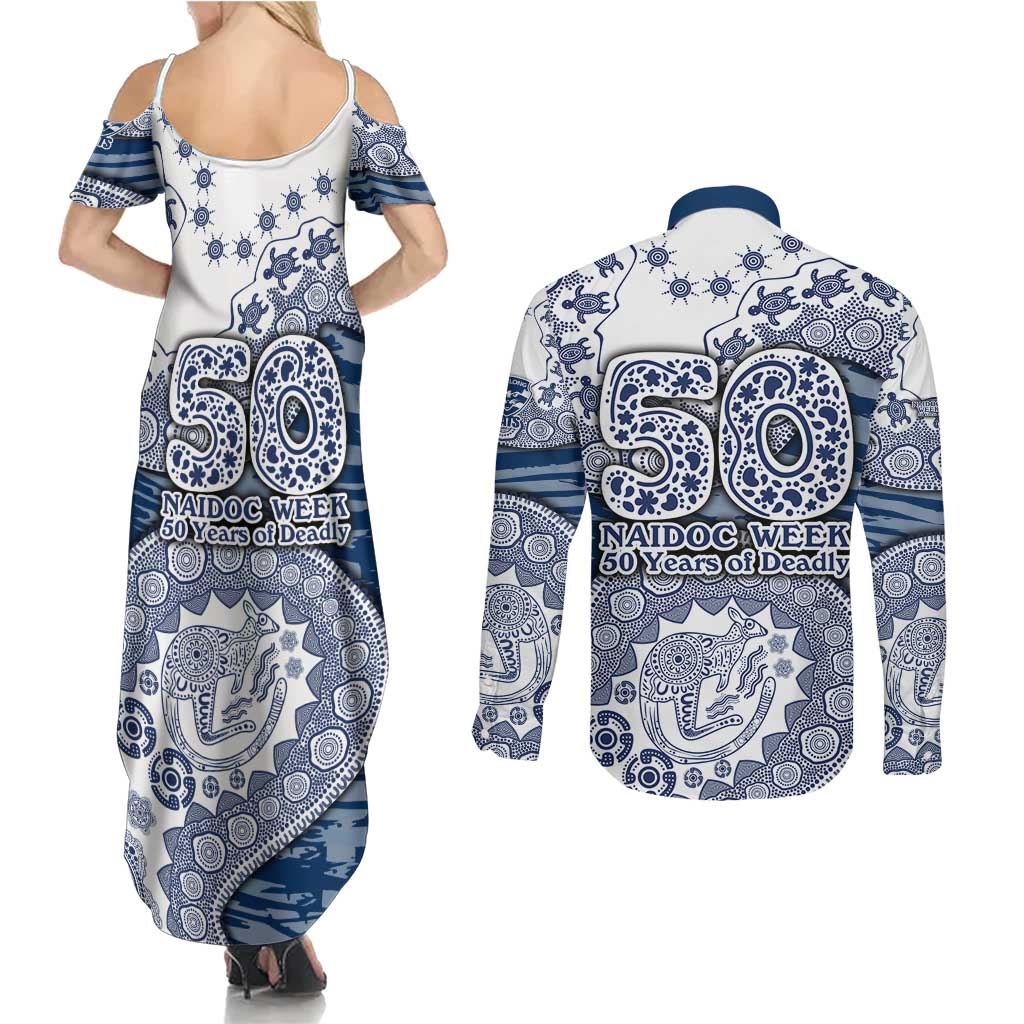 Geelong Cats NAIDOC Week 2026 Couples Matching Summer Maxi Dress and Long Sleeve Button Shirt Australian Aboriginal Dot Art Dreamtime Pattern Style