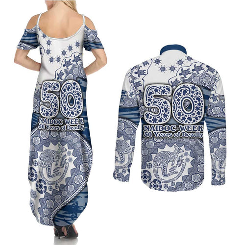 Geelong Cats NAIDOC Week 2026 Couples Matching Summer Maxi Dress and Long Sleeve Button Shirt Australian Aboriginal Dot Art Dreamtime Pattern Style