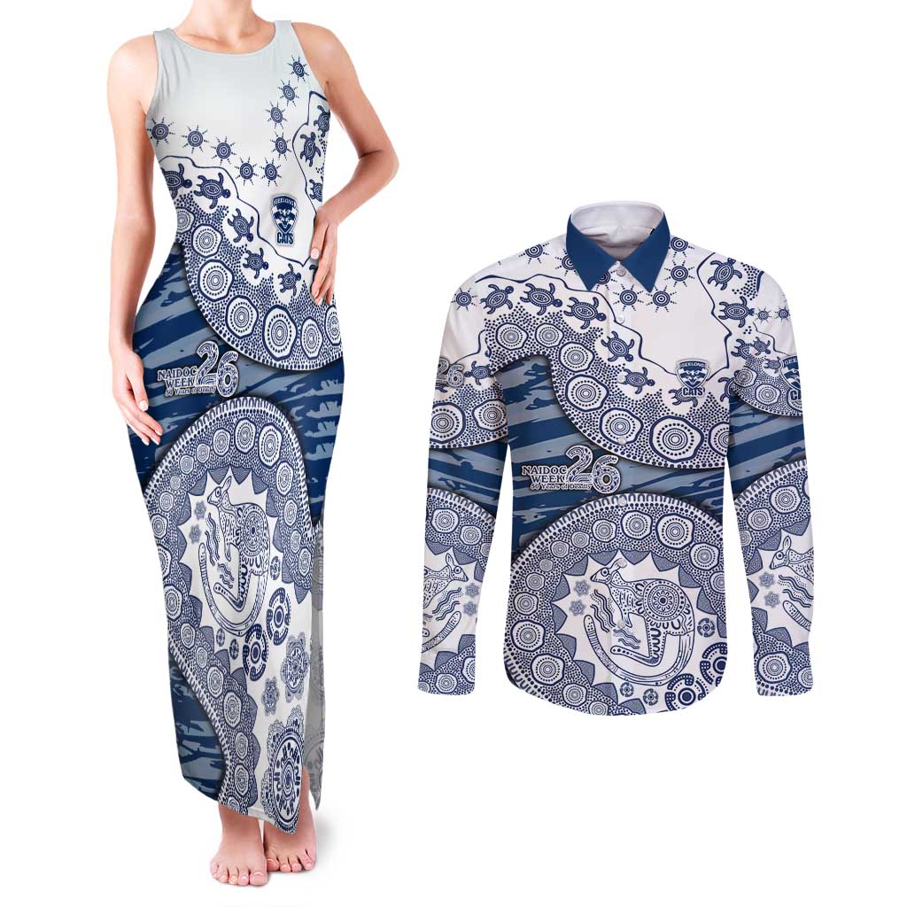 Geelong Cats NAIDOC Week 2026 Couples Matching Tank Maxi Dress and Long Sleeve Button Shirt Australian Aboriginal Dot Art Dreamtime Pattern Style