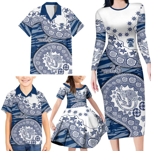 Geelong Cats NAIDOC Week 2026 Family Matching Long Sleeve Bodycon Dress and Hawaiian Shirt Australian Aboriginal Dot Art Dreamtime Pattern Style