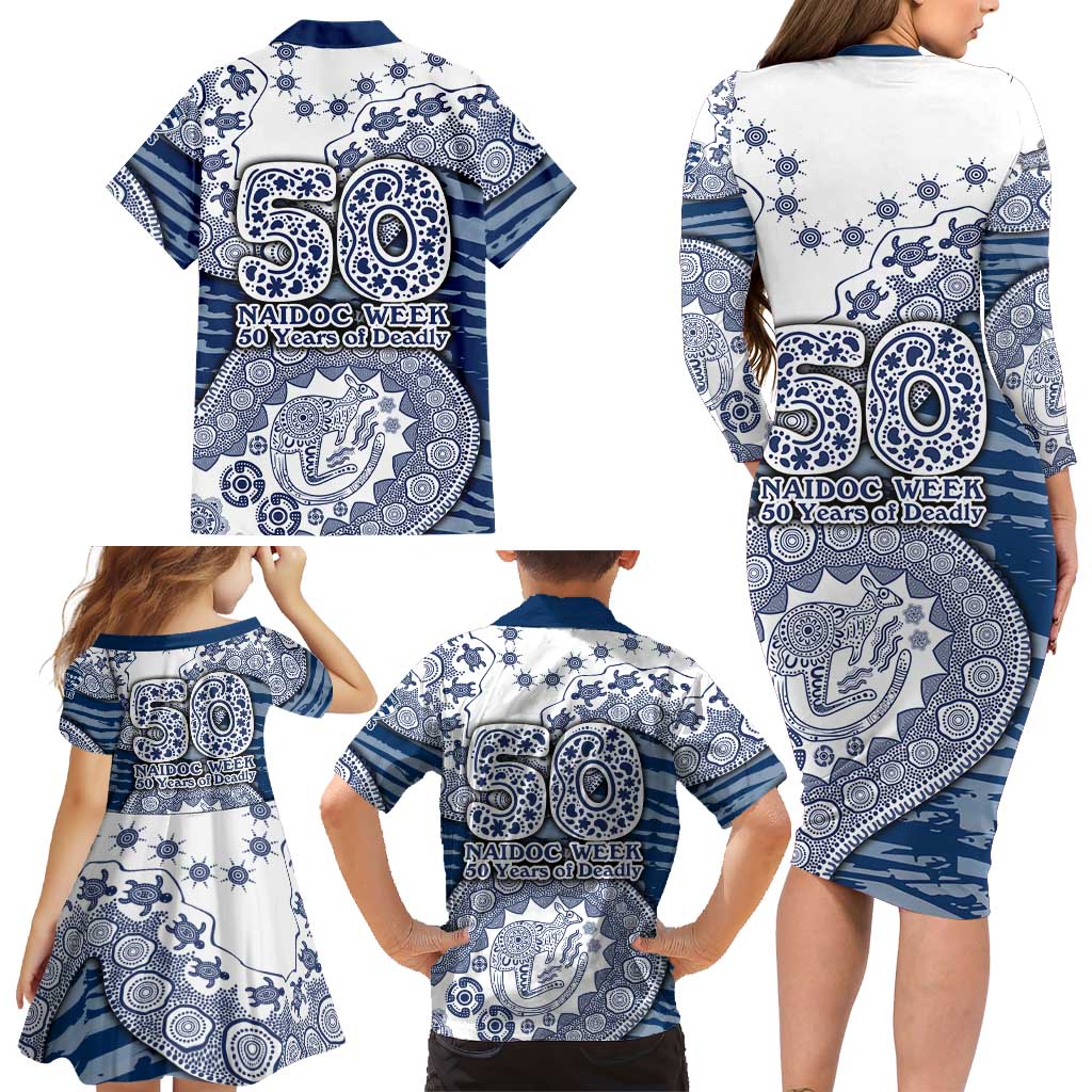 Geelong Cats NAIDOC Week 2026 Family Matching Long Sleeve Bodycon Dress and Hawaiian Shirt Australian Aboriginal Dot Art Dreamtime Pattern Style