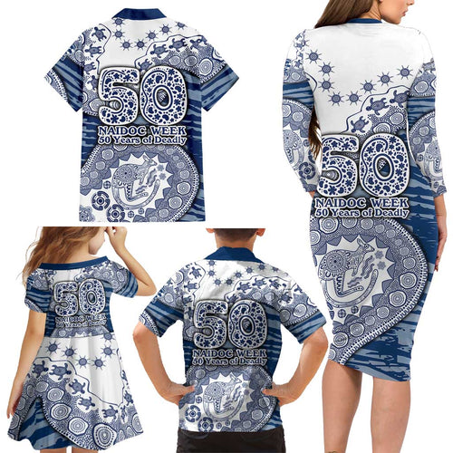 Geelong Cats NAIDOC Week 2026 Family Matching Long Sleeve Bodycon Dress and Hawaiian Shirt Australian Aboriginal Dot Art Dreamtime Pattern Style