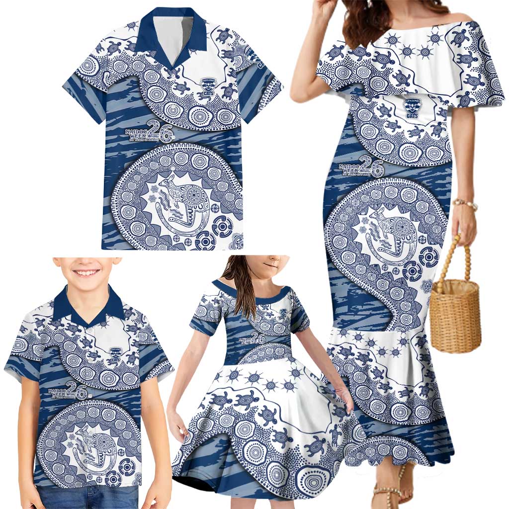 Geelong Cats NAIDOC Week 2026 Family Matching Mermaid Dress and Hawaiian Shirt Australian Aboriginal Dot Art Dreamtime Pattern Style
