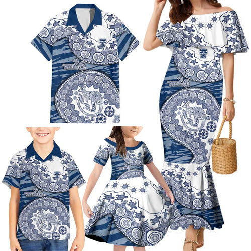 Geelong Cats NAIDOC Week 2026 Family Matching Mermaid Dress and Hawaiian Shirt Australian Aboriginal Dot Art Dreamtime Pattern Style