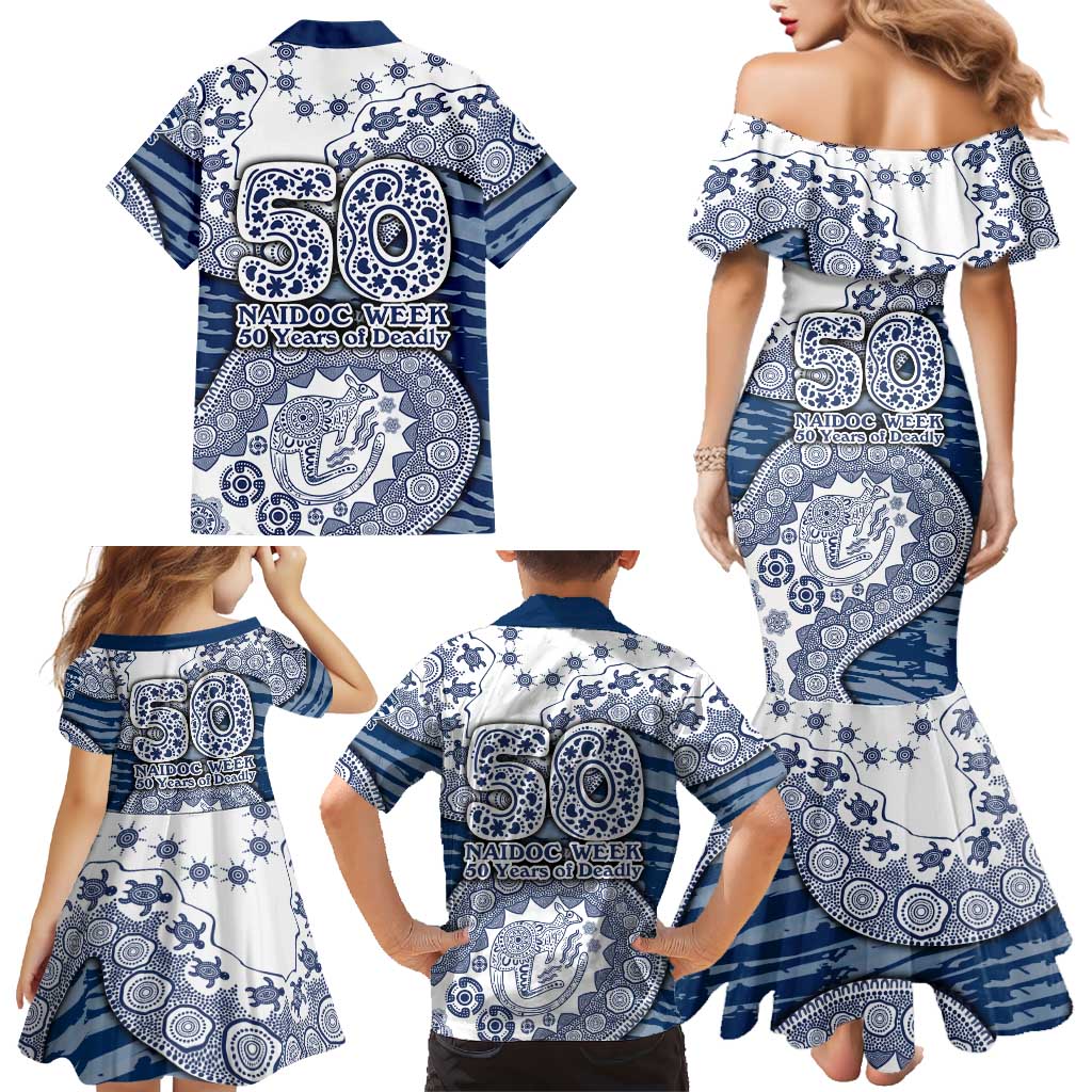 Geelong Cats NAIDOC Week 2026 Family Matching Mermaid Dress and Hawaiian Shirt Australian Aboriginal Dot Art Dreamtime Pattern Style