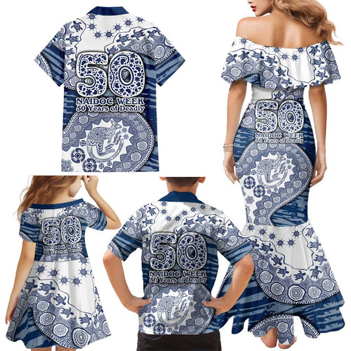 Geelong Cats NAIDOC Week 2026 Family Matching Mermaid Dress and Hawaiian Shirt Australian Aboriginal Dot Art Dreamtime Pattern Style