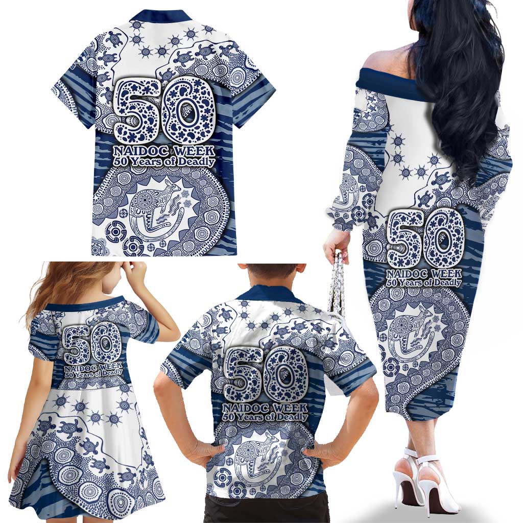 Geelong Cats NAIDOC Week 2026 Family Matching Off The Shoulder Long Sleeve Dress and Hawaiian Shirt Australian Aboriginal Dot Art Dreamtime Pattern Style