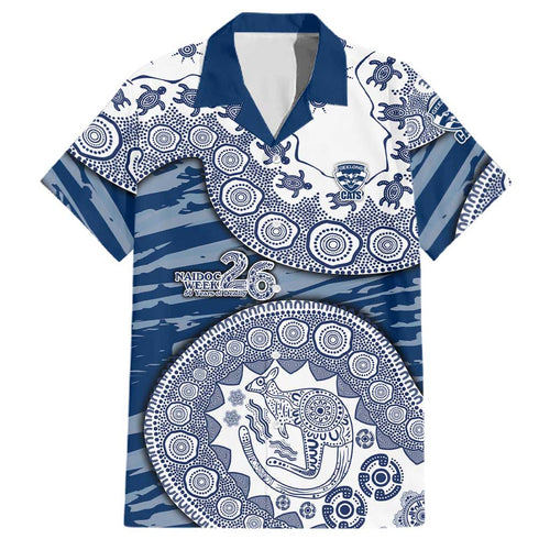 Geelong Cats NAIDOC Week 2026 Family Matching Off The Shoulder Long Sleeve Dress and Hawaiian Shirt Australian Aboriginal Dot Art Dreamtime Pattern Style