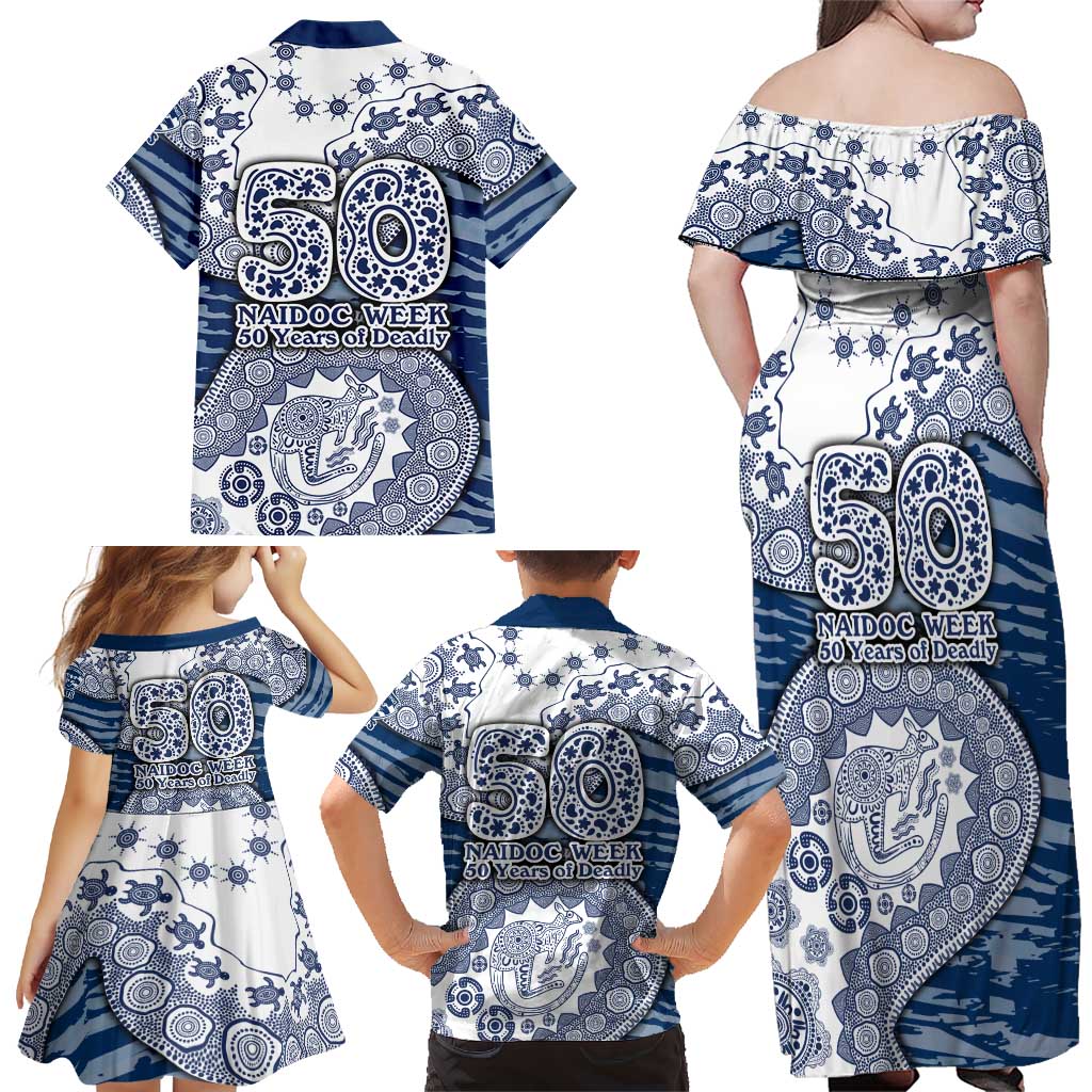Geelong Cats NAIDOC Week 2026 Family Matching Off Shoulder Maxi Dress and Hawaiian Shirt Australian Aboriginal Dot Art Dreamtime Pattern Style