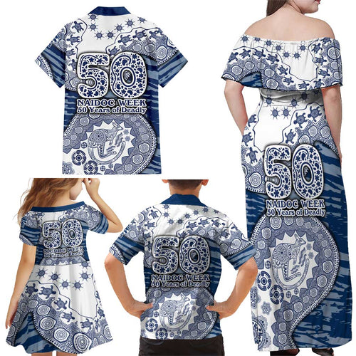 Geelong Cats NAIDOC Week 2026 Family Matching Off Shoulder Maxi Dress and Hawaiian Shirt Australian Aboriginal Dot Art Dreamtime Pattern Style