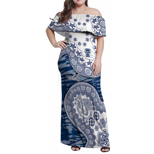 Geelong Cats NAIDOC Week 2026 Family Matching Off Shoulder Maxi Dress and Hawaiian Shirt Australian Aboriginal Dot Art Dreamtime Pattern Style