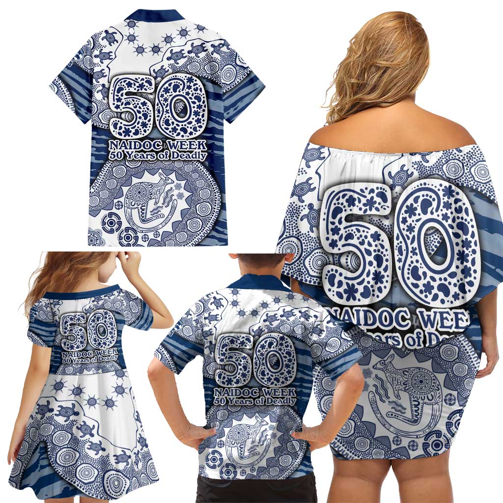 Geelong Cats NAIDOC Week 2026 Family Matching Off Shoulder Short Dress and Hawaiian Shirt Australian Aboriginal Dot Art Dreamtime Pattern Style