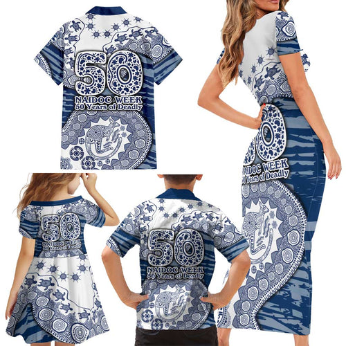 Geelong Cats NAIDOC Week 2026 Family Matching Short Sleeve Bodycon Dress and Hawaiian Shirt Australian Aboriginal Dot Art Dreamtime Pattern Style