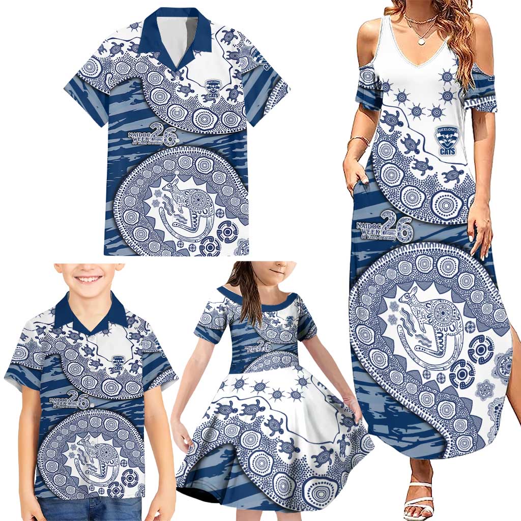 Geelong Cats NAIDOC Week 2026 Family Matching Summer Maxi Dress and Hawaiian Shirt Australian Aboriginal Dot Art Dreamtime Pattern Style