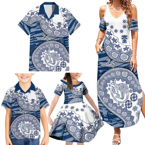 Geelong Cats NAIDOC Week 2026 Family Matching Summer Maxi Dress and Hawaiian Shirt Australian Aboriginal Dot Art Dreamtime Pattern Style