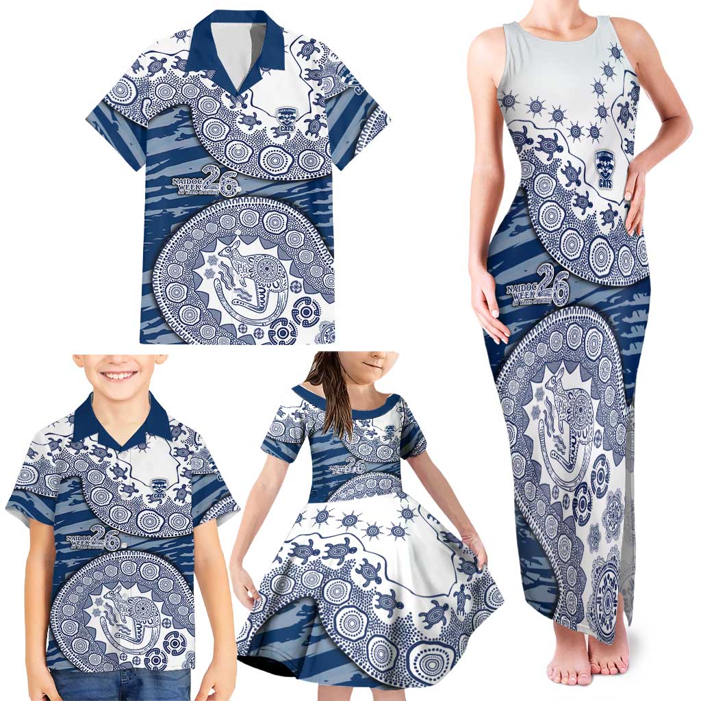 Geelong Cats NAIDOC Week 2026 Family Matching Tank Maxi Dress and Hawaiian Shirt Australian Aboriginal Dot Art Dreamtime Pattern Style