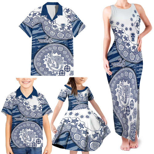 Geelong Cats NAIDOC Week 2026 Family Matching Tank Maxi Dress and Hawaiian Shirt Australian Aboriginal Dot Art Dreamtime Pattern Style