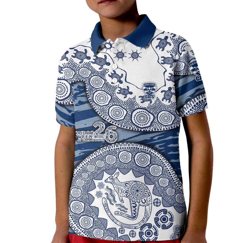 Geelong Cats NAIDOC Week 2026 Kid Polo Shirt Australian Aboriginal Dot Art Dreamtime Pattern Style