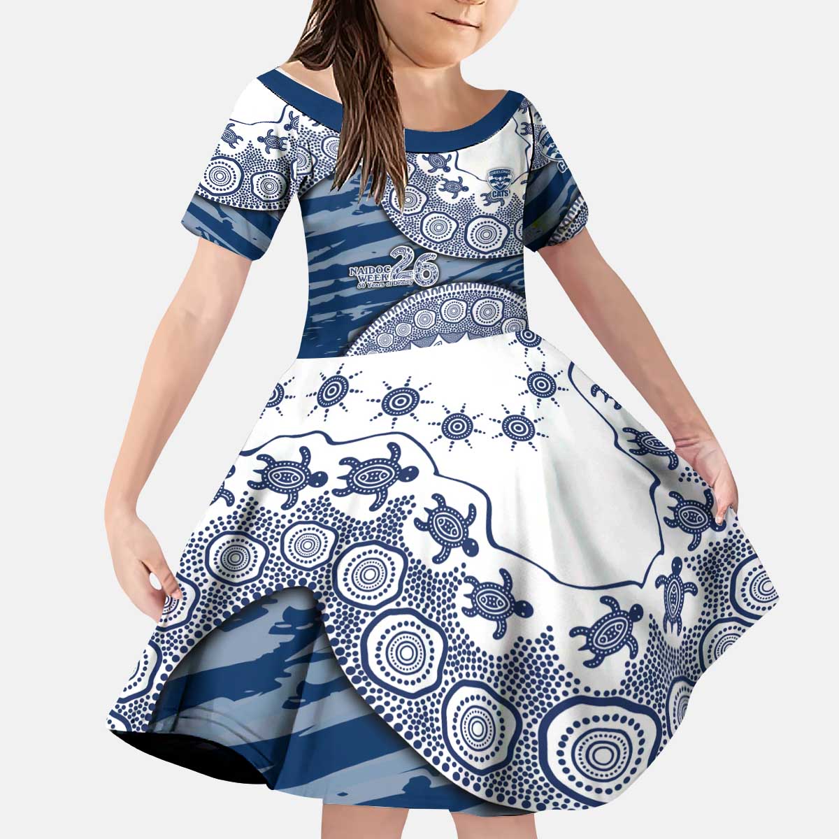 Geelong Cats NAIDOC Week 2026 Kid Short Sleeve Dress Australian Aboriginal Dot Art Dreamtime Pattern Style