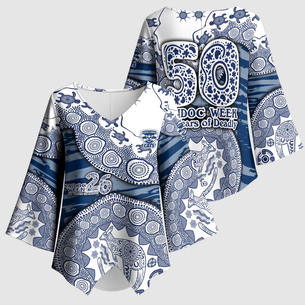 Geelong Cats NAIDOC Week 2026 Kimono Sleeve Blouse Australian Aboriginal Dot Art Dreamtime Pattern Style