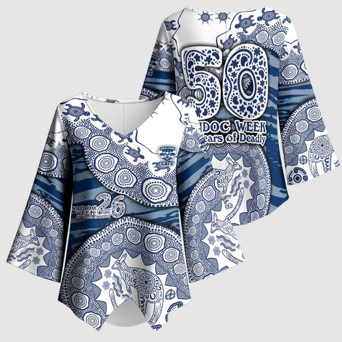 Geelong Cats NAIDOC Week 2026 Kimono Sleeve Blouse Australian Aboriginal Dot Art Dreamtime Pattern Style