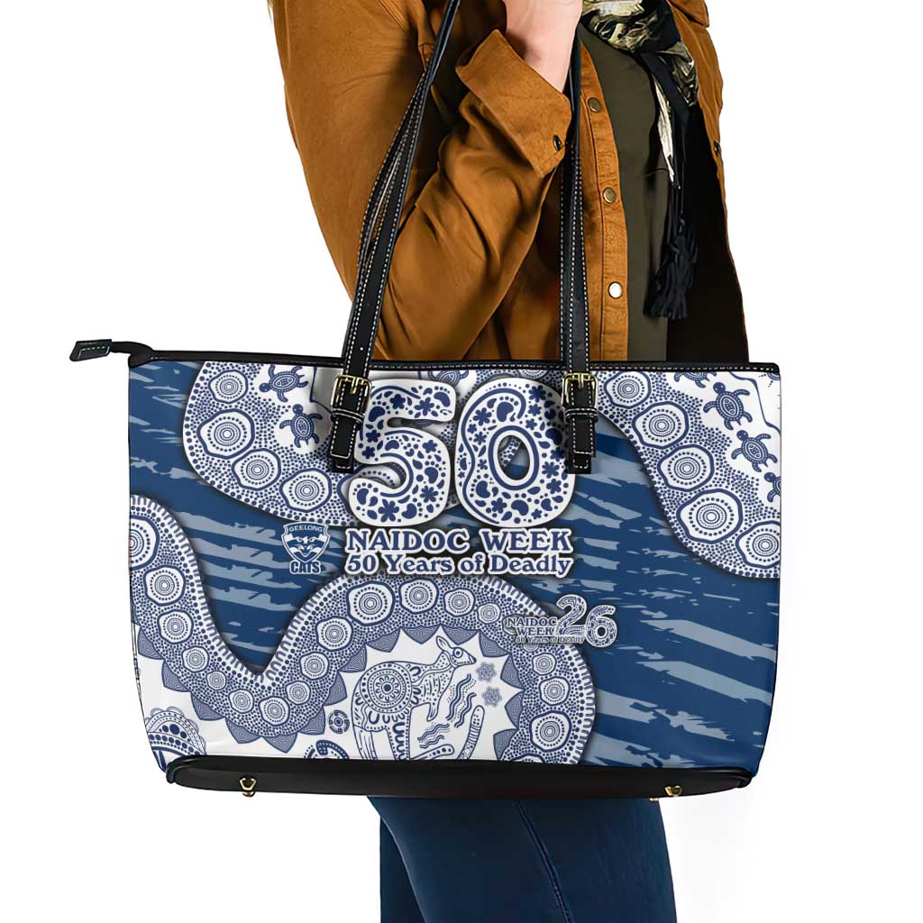 Geelong Cats NAIDOC Week 2026 Leather Tote Bag Australian Aboriginal Dot Art Dreamtime Pattern Style