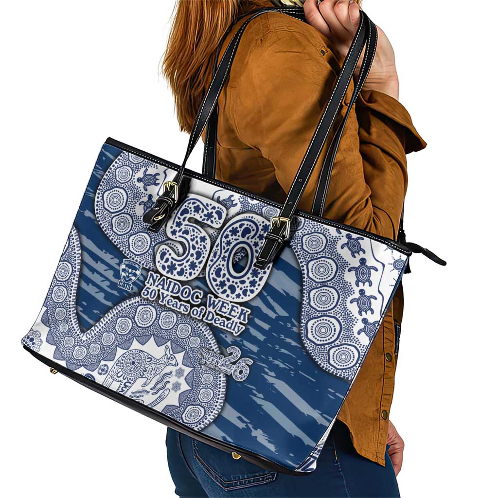 Geelong Cats NAIDOC Week 2026 Leather Tote Bag Australian Aboriginal Dot Art Dreamtime Pattern Style