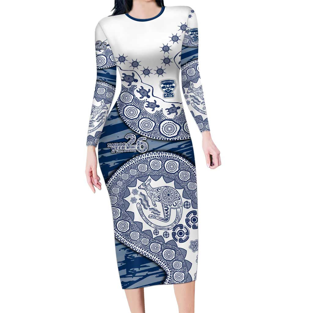 Geelong Cats NAIDOC Week 2026 Long Sleeve Bodycon Dress Australian Aboriginal Dot Art Dreamtime Pattern Style