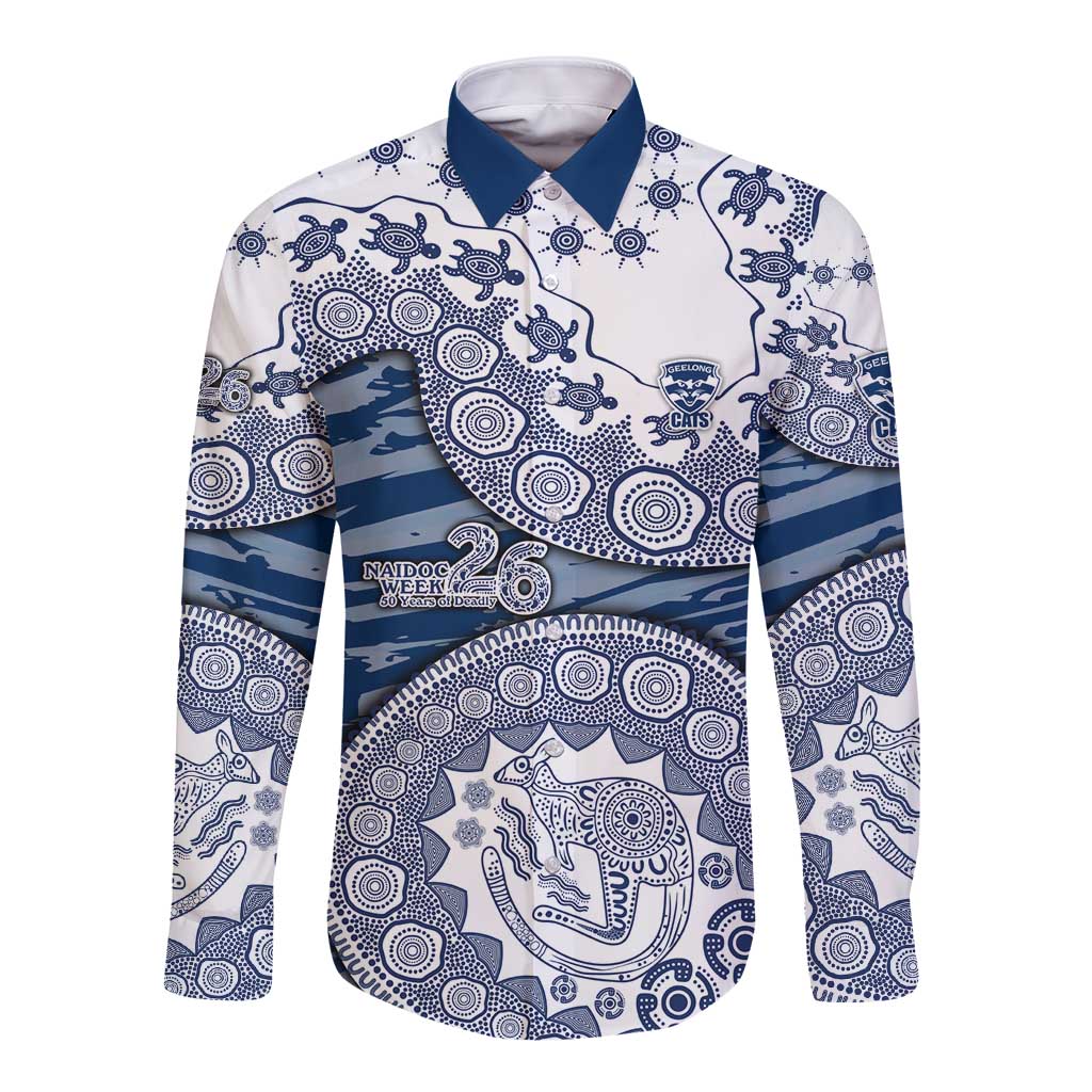 Geelong Cats NAIDOC Week 2026 Long Sleeve Button Shirt Australian Aboriginal Dot Art Dreamtime Pattern Style