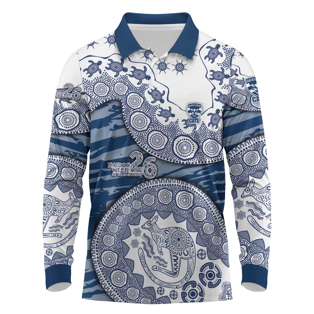 Geelong Cats NAIDOC Week 2026 Long Sleeve Polo Shirt Australian Aboriginal Dot Art Dreamtime Pattern Style