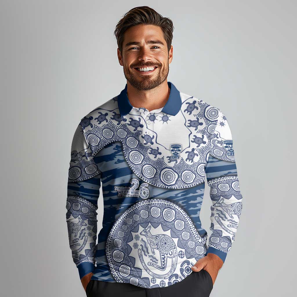 Geelong Cats NAIDOC Week 2026 Long Sleeve Polo Shirt Australian Aboriginal Dot Art Dreamtime Pattern Style