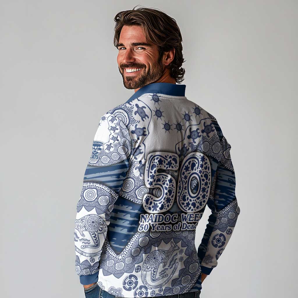 Geelong Cats NAIDOC Week 2026 Long Sleeve Polo Shirt Australian Aboriginal Dot Art Dreamtime Pattern Style
