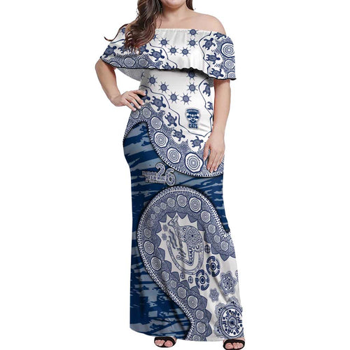 Geelong Cats NAIDOC Week 2026 Off Shoulder Maxi Dress Australian Aboriginal Dot Art Dreamtime Pattern Style